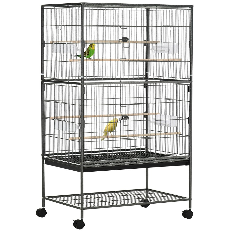 image 1 of PawHut Large Bird Cage Budgie Cage for Finch Canaries Parrot with Stand Grey