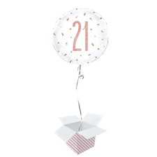 Rose Gold Glitz Age 21 Holographic Round Foil Helium Balloon - Inflated Balloon in a Box
