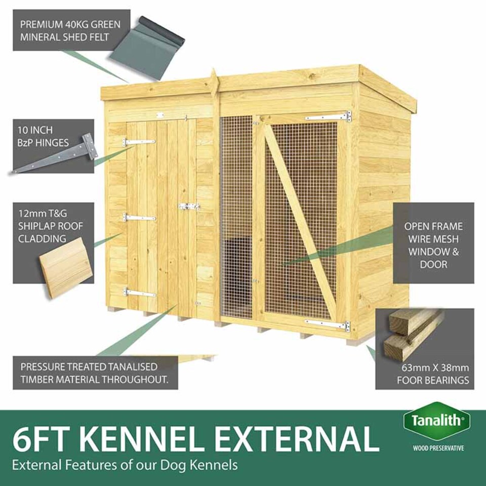 image 1 of 8ft X 6ft Dog Kennel and Run Full Height - Wood - L178 x W243 x H201 cm