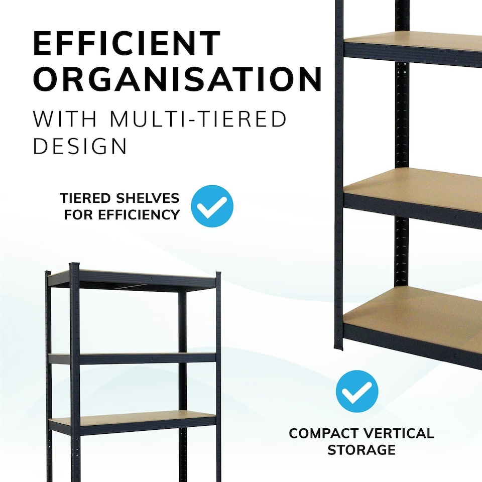 image 1 of Boltless 5 Tier Shelving Racking Heavy Duty Steel Shelf Unit Shed Garage Home Black Black