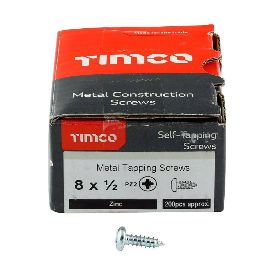 image 1 of Timco - Self-Tapping Screws - PZ - Pan - Zinc (Size 8 x 1/2 - 200 Pieces)