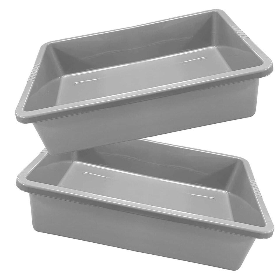 image 1 of 2 x Grey Rectangular Multipurpose Household Tray With Textured Grooved Handles Grey