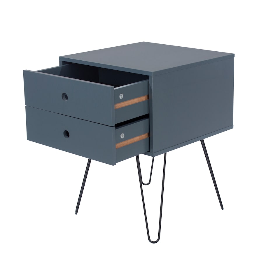 image 1 of Options Telford 2 Drawer Bedside Cabinet - Contemporary Painted Nightstand with Metal Hairpin Legs | Blue | Blue | One Size | 1