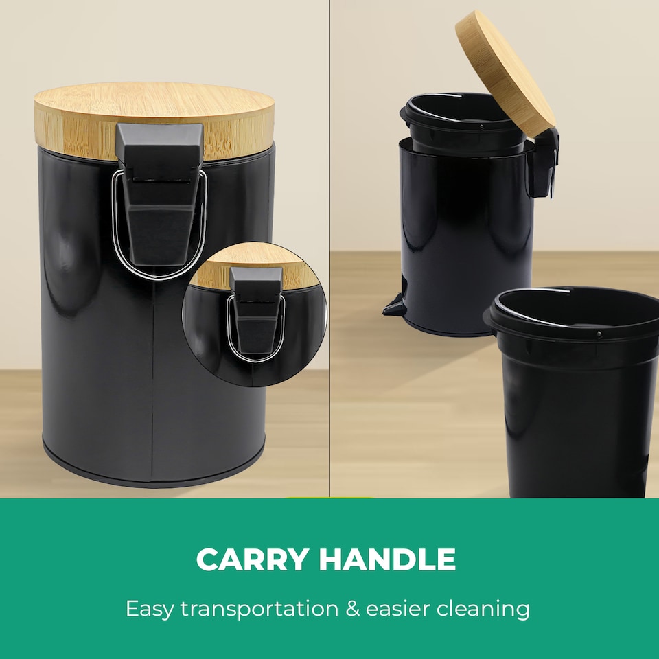 image 1 of Royalford 5L Pedal Bin with Bamboo Lid and Removable Basket