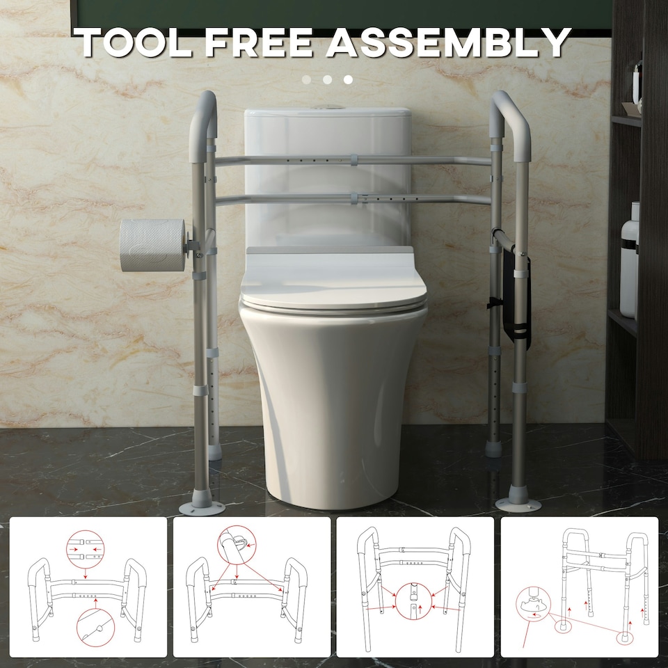 image 1 of HOMCOM Adjustable Toilet Safety Frame with Additional Rubber Tips Storage
