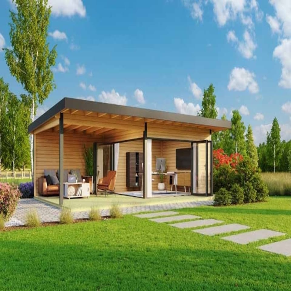 image 1 of Domeo 10-Log Cabin, Wooden Garden Room, Timber Summerhouse, Home Office - L890 x W590 x H258.4 cm Brown