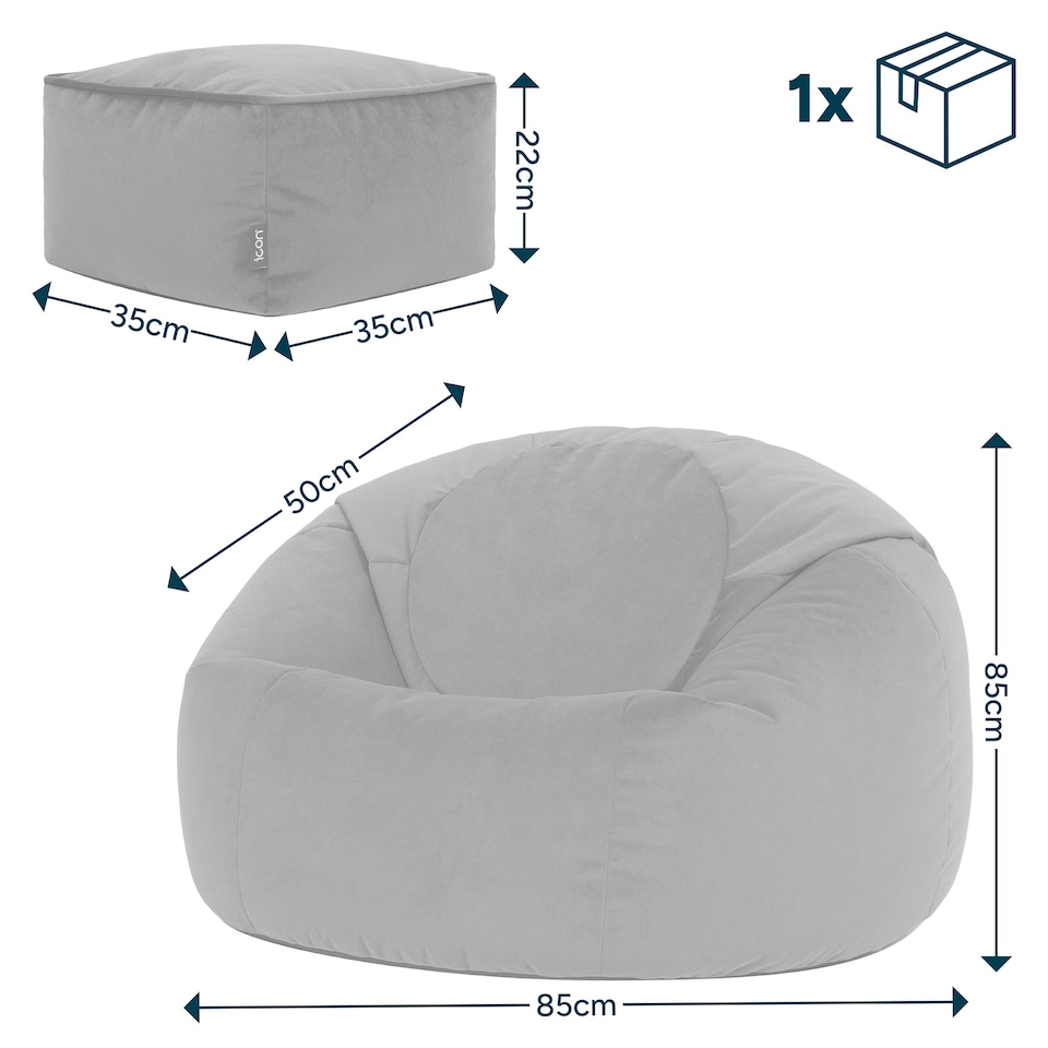 image 1 of icon Kingston Classic  Velvet Bean Bag Chair and Square Footstool Velvet, Teal