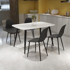 Aspen Tapered Legs Rectangular Dining Table and 4 Curve Plastic Seat Chairs with Metal Legs - White/Black - Flat Packed White