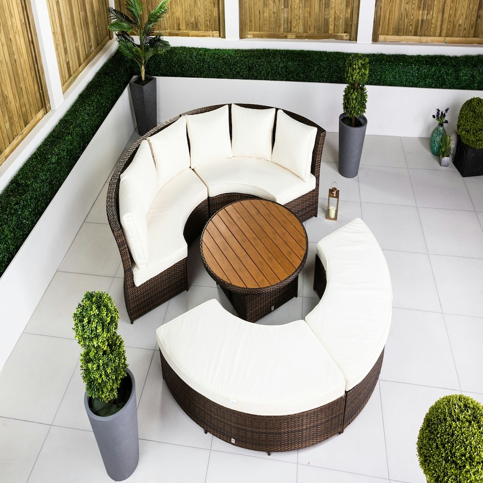 image 1 of GIardino 3-in-1 Rattan Garden Sofa Daybed Set Water Resistant Assembled Brown | Ivory