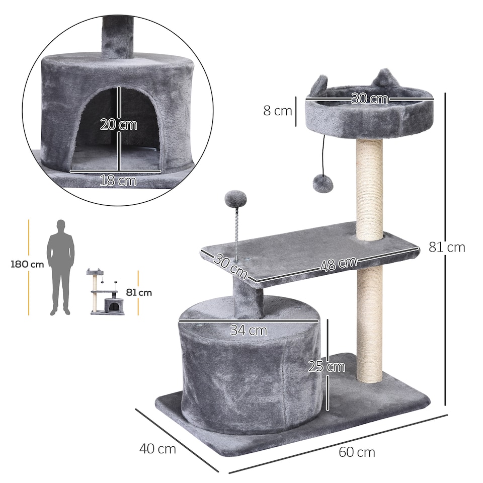 image 1 of PawHut 81cm Cat Tree Climbing Tower for Indoor with Scratching Post
