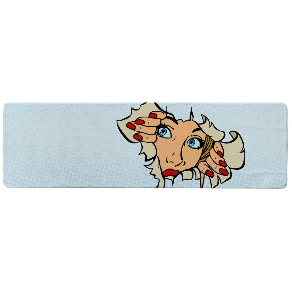image 1 of woman looking through torn paper background. Comic cartoon pop art retro Designer (Runner Rug)