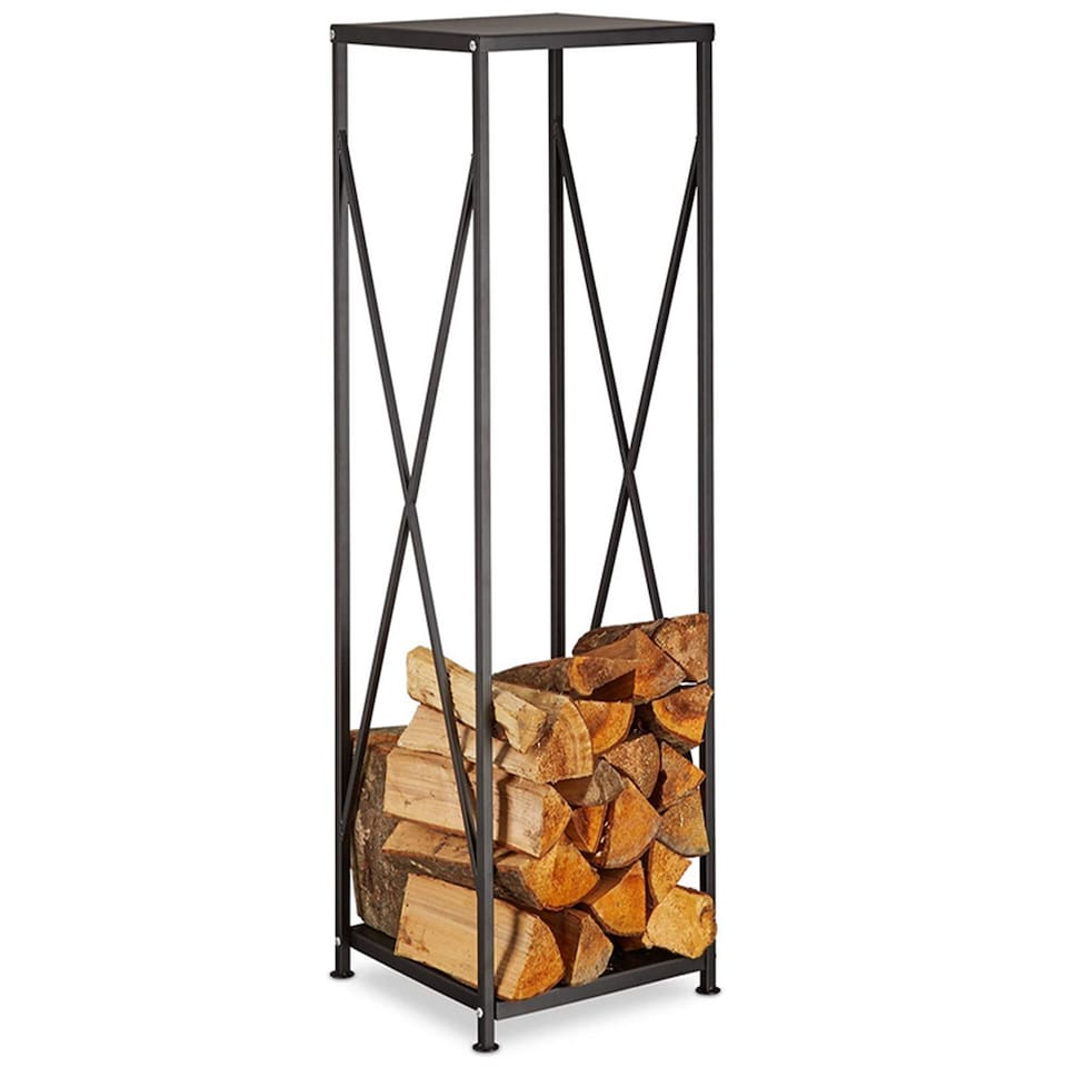 image 1 of Gr8 Garden Large Black Metal Steel Firewood Rack Log Wood Storage Holder Tall Shelf Stand