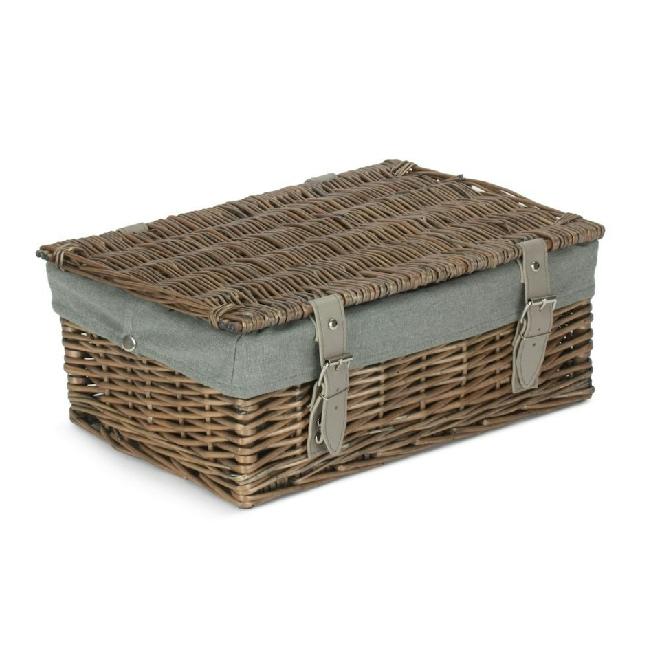 image 1 of 35cm Antique Wash Wicker Picnic Basket with Lining Grey | Grey | One Size