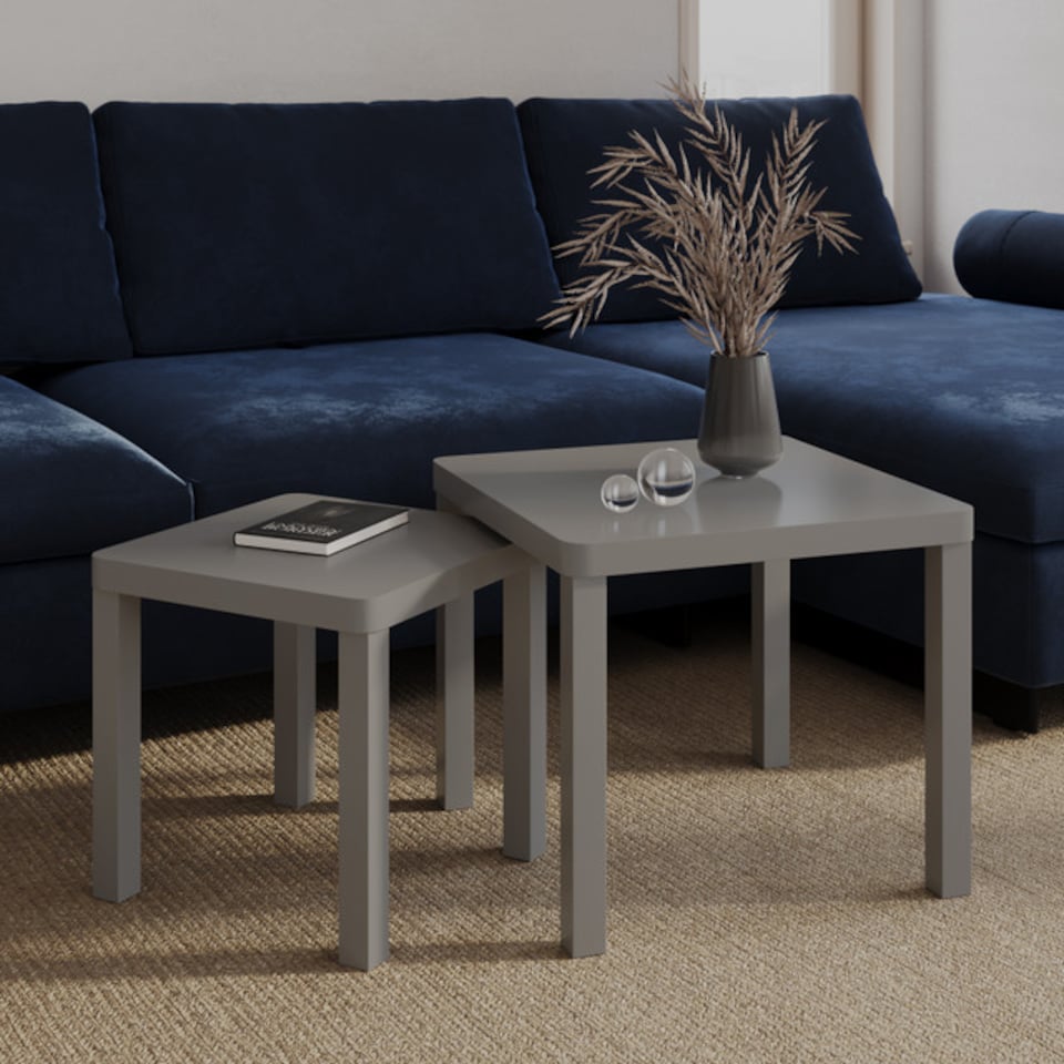image 1 of URBNLIVING Square Wooden Nesting Stacking Tables Set Of 2 | Multi | Grey | 2