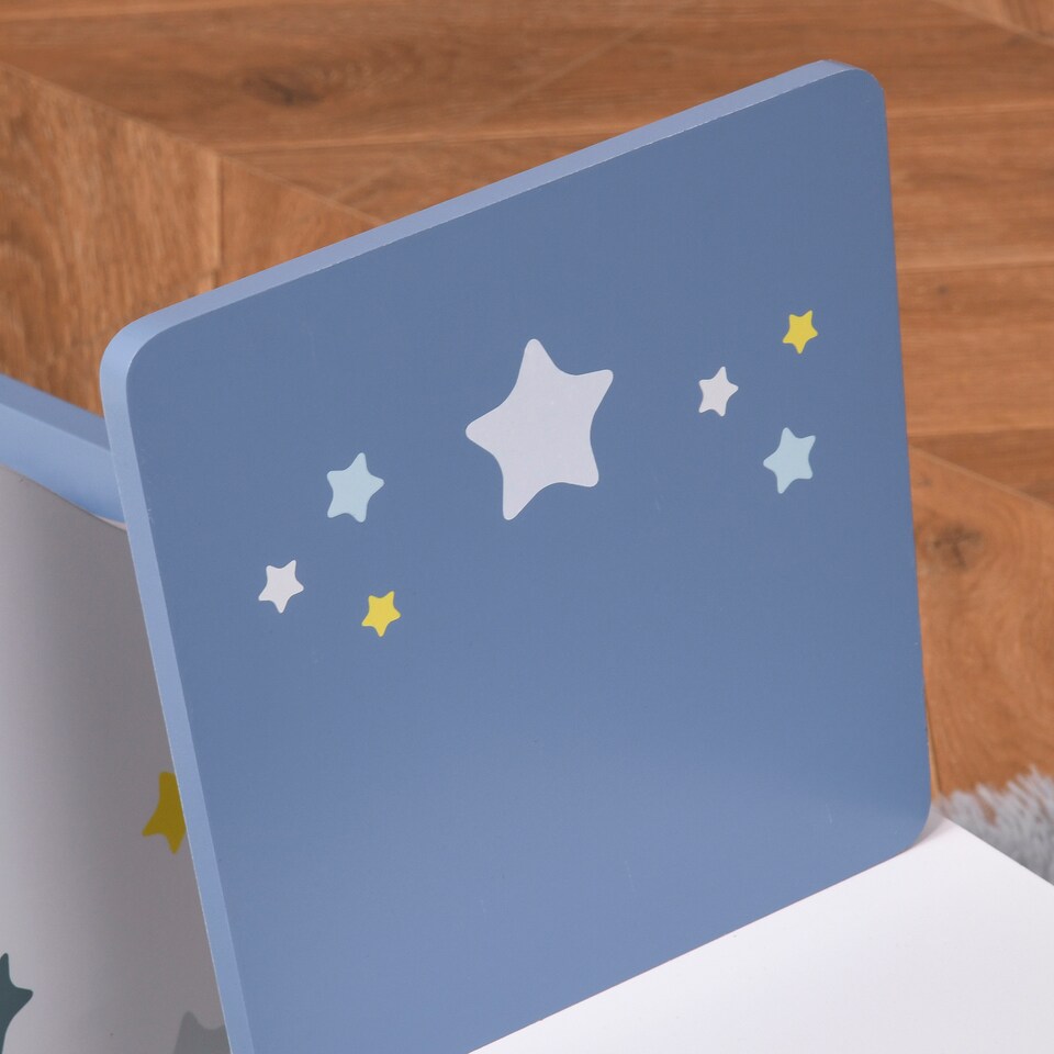 image 1 of HOMCOM 3 Pcs Kids Table & Chairs Dining Set Wood Legs Safe Corners Stars Seating | Blue