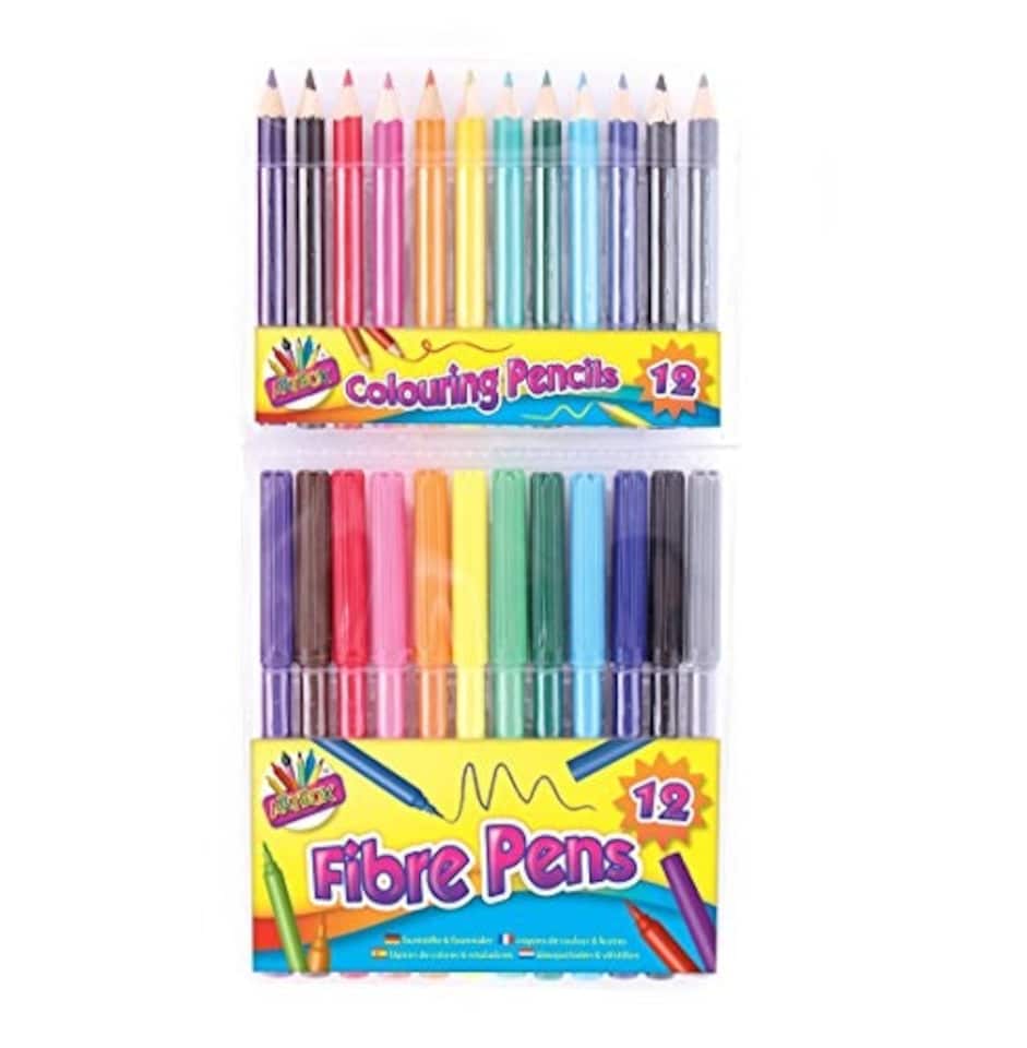 image 1 of Pack of 24 Colouring Pens and Half Size Colouring Pencils