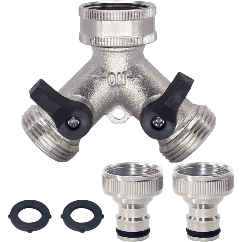 Garden hose splitter, 2 way garden tap faucet 3/4 inch y hose connector for outdoor faucet with connectors and washers