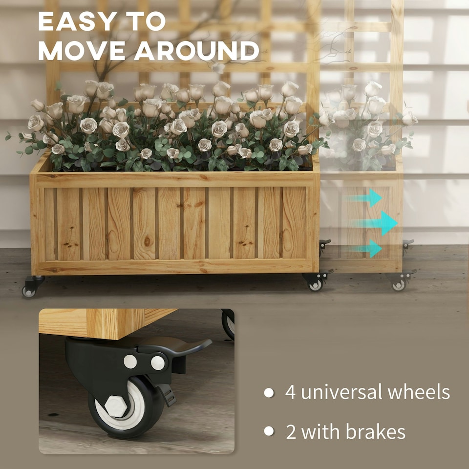 image 1 of Outsunny Wooden Trellis Planter, Raised Garden Bed with Wheels, Natural