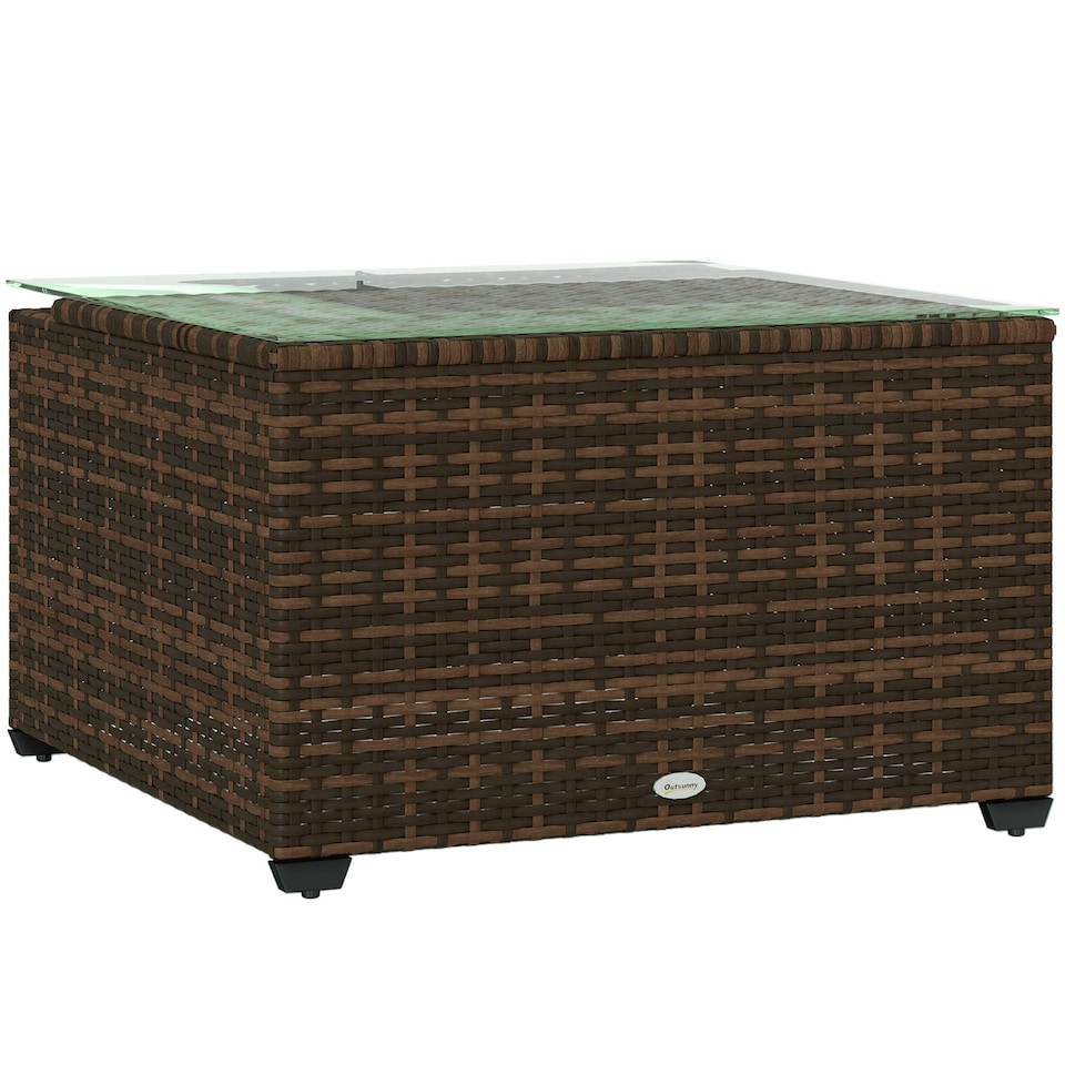 image 1 of Outsunny Outdoor Coffee Table with Glass Top, Rattan Side Table 