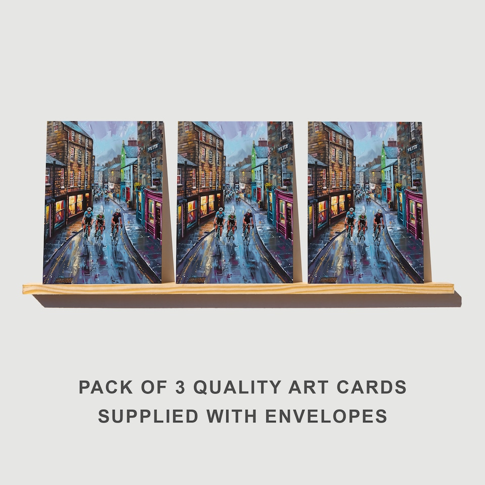 image 1 of Tour de Yorkshire Greeting Card Cyclist Racing Any Occasion 3 Pack Blank Inside