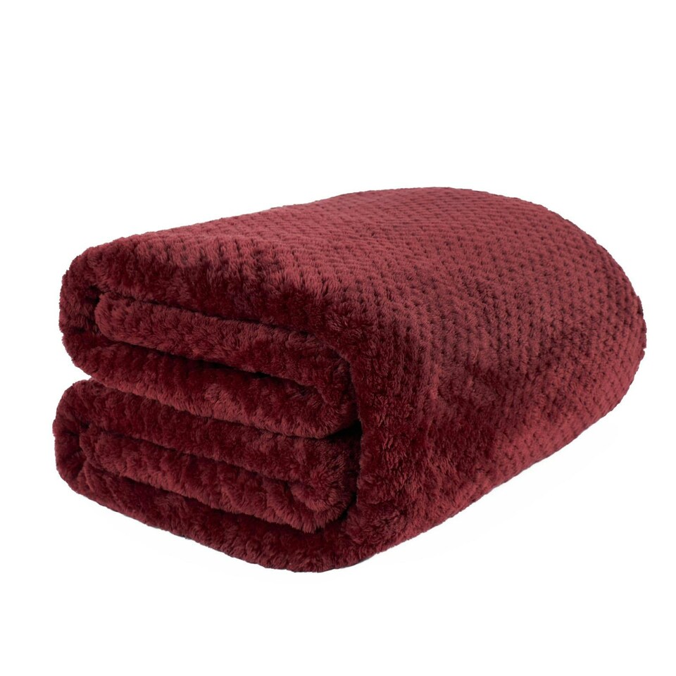 image 1 of OHS Luxury Waffle Honeycomb Mink Warm Blanket, 200x240cm - Wine Red