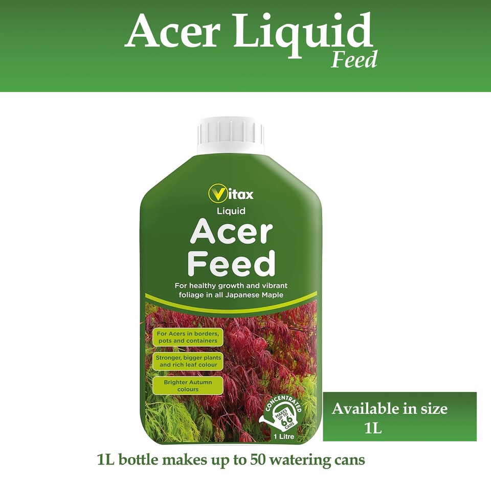 image 1 of Vitax Liquid Acer Feed 1L Concentrated Fertiliser for Japanese Maple Trees Acer Plants Vibrant Foliage and Root Growth
