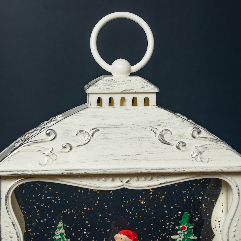image 1 of 26cm Dual Power White Christmas Glitter Water Spinner with Santa Scene and LEDs