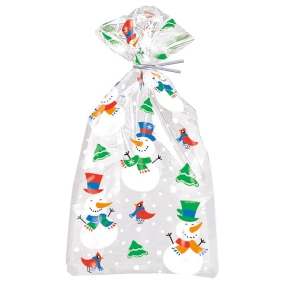 Christmas Snowman Glee Cello Bags with Twist Ties - Pack of 20