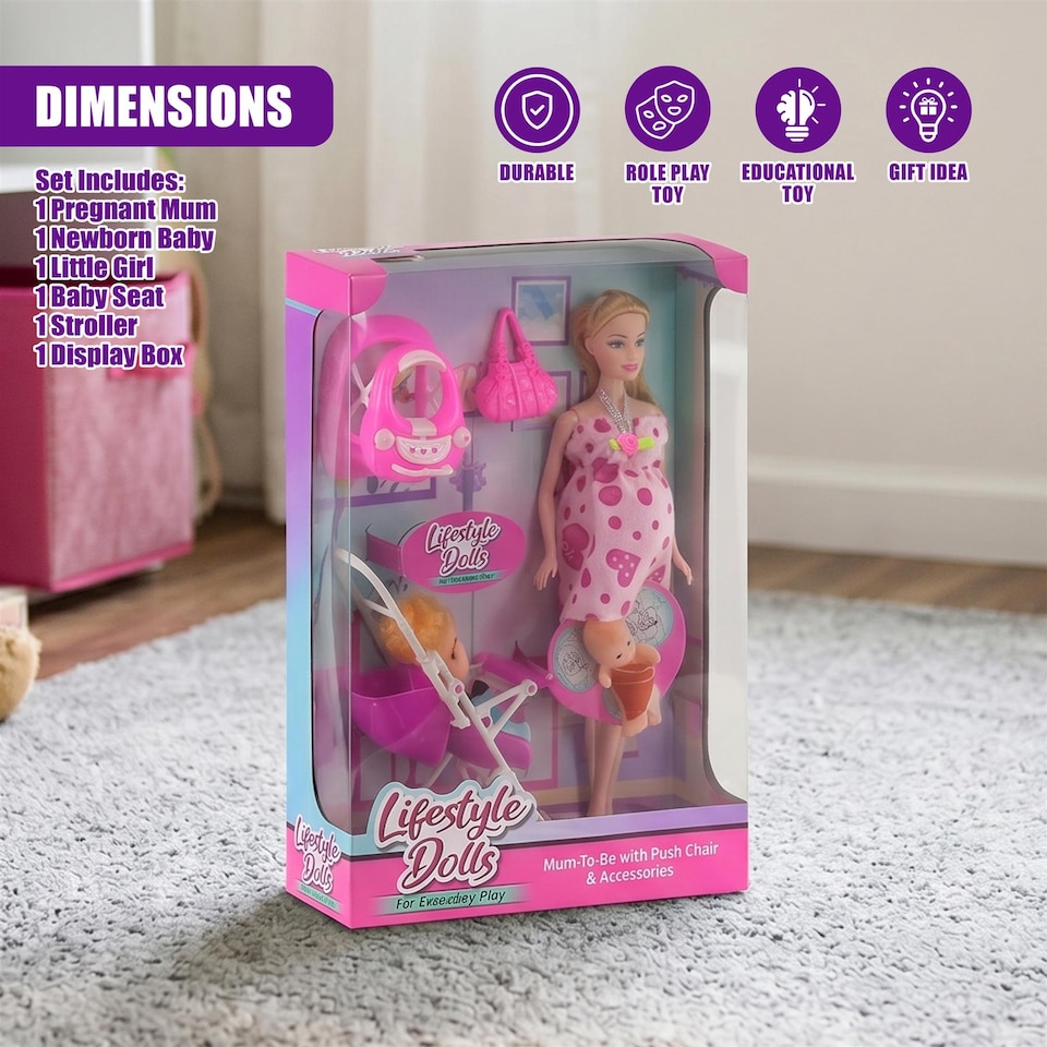 image 1 of BiBi Doll 11" Pregnant Doll with Baby in Tummy, Push Chair & Accessories