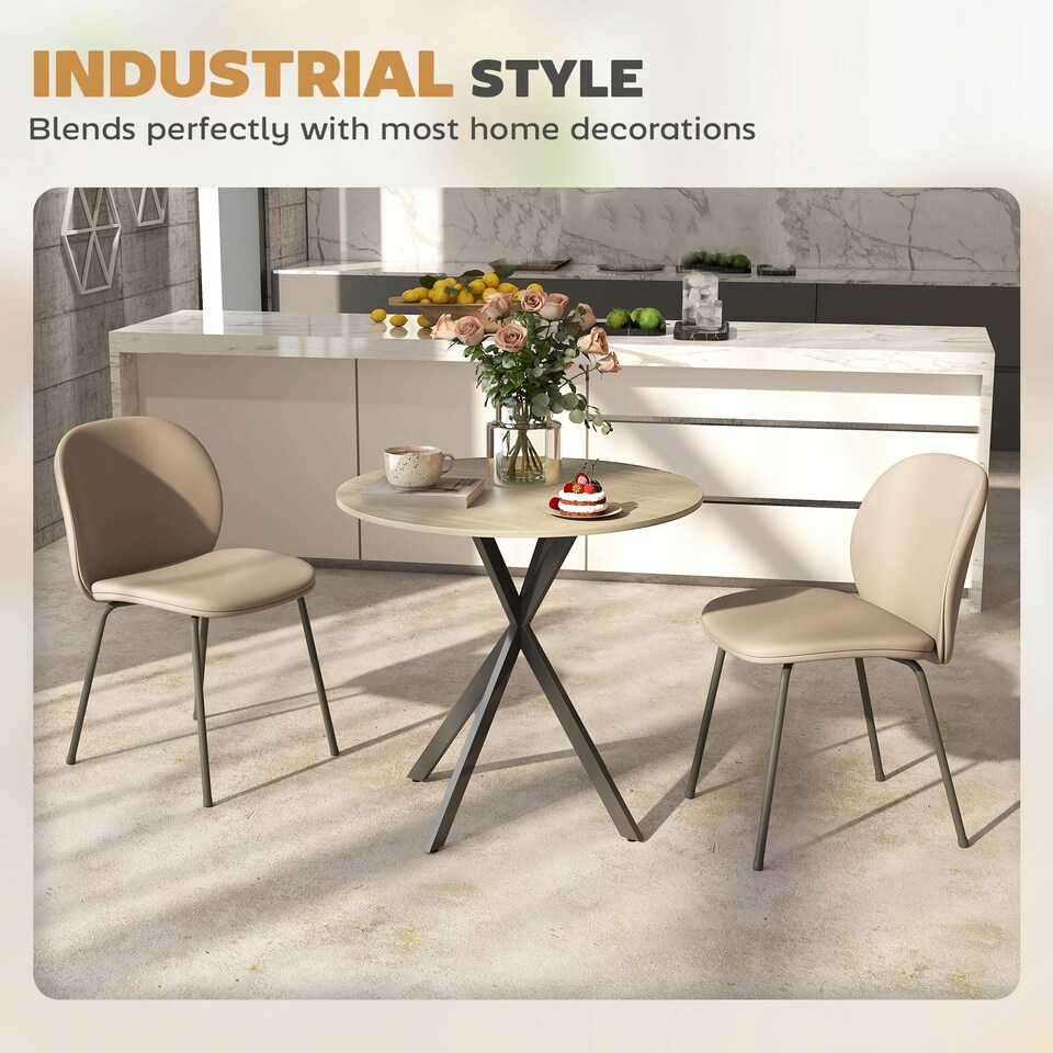 image 1 of HOMCOM 80cm Round Dining Table, Industrial Kitchen Table with Steel Legs Brown | Black
