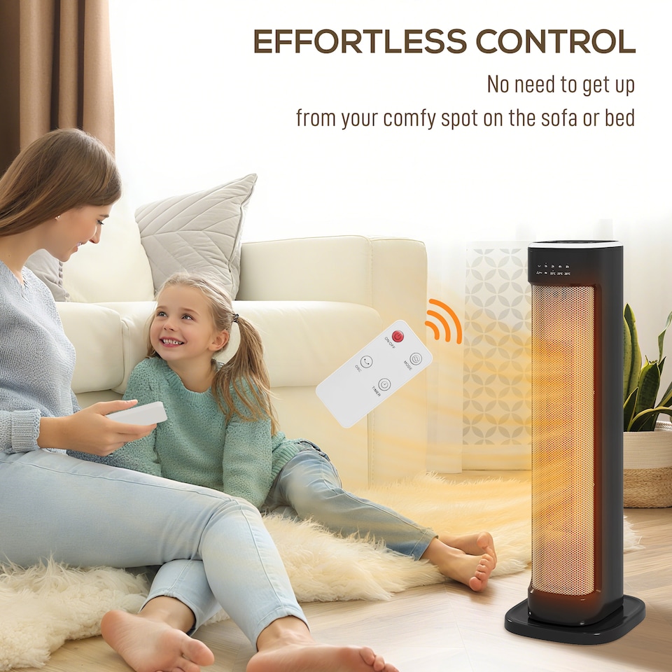 image 1 of HOMCOM Ceramic Space Heater, 2000W Electric Heater with 3 Heat Settings, 15H Timer, Adjustable Thermostat, Remote Control, Tip-over and Overheat Protection, Low Energy for Home Office Bedroom, Black | Black