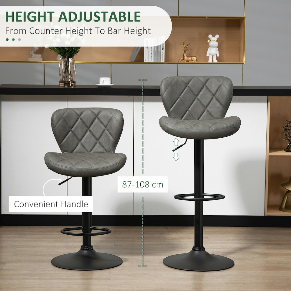 image 1 of HOMCOM Adjustable Height Bar Stools Set of 2 Swivel Barstool Dark Grey