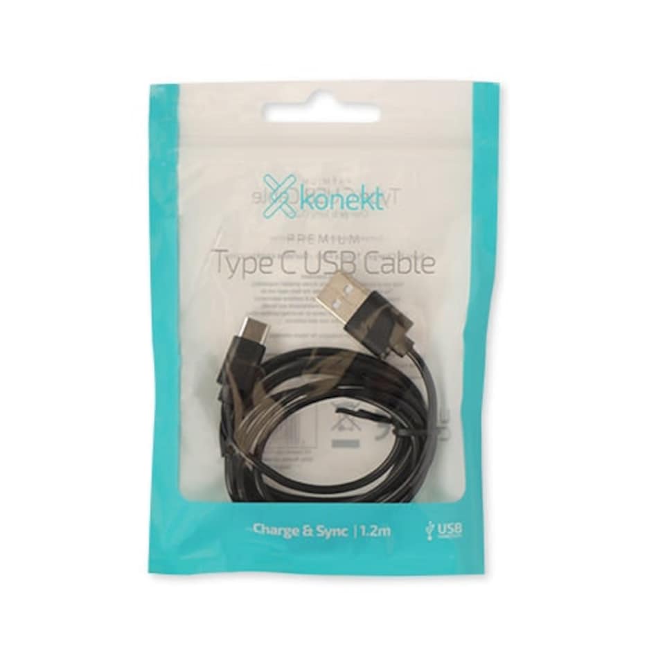 image 1 of Konekt Black Type C USB Cable 1.2m