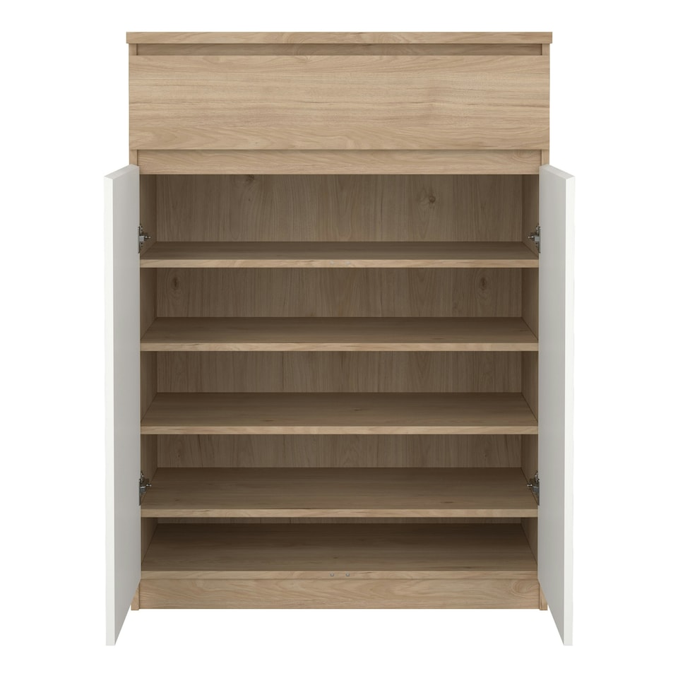 image 1 of Naia Shoe Cabinet with 2 Doors 1 Drawer in Jackson Hickory Oak and White