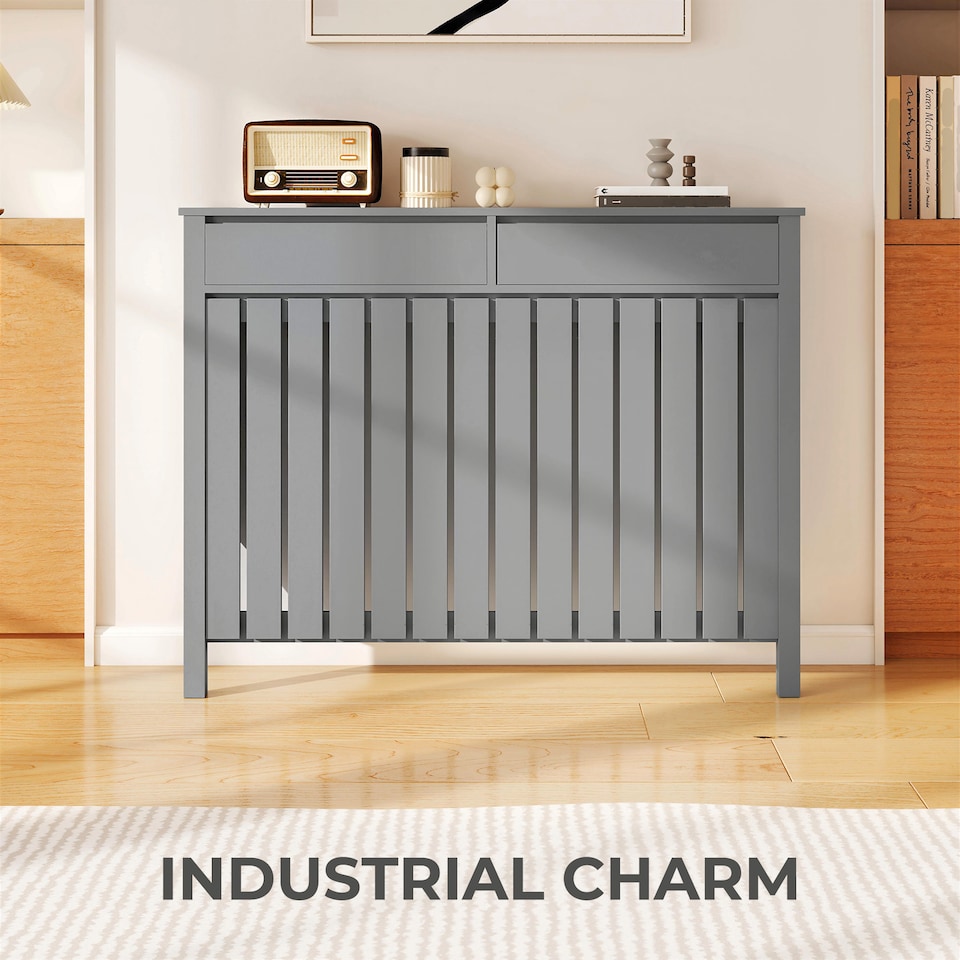 image 1 of HOMCOM Large Radiator Cover with Drawers and Vertical Slats 119 x 19 x 93 cm