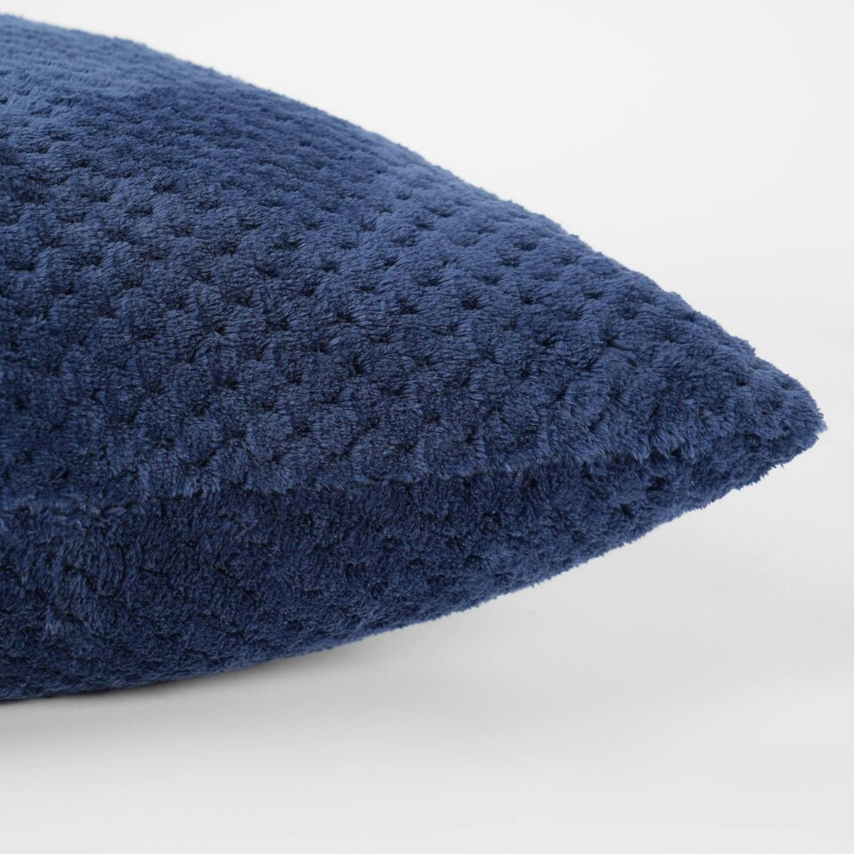 image 1 of OHS 2 x Soft Waffle Textured Fleece Cushion Covers, 45x45cm - Navy Blue