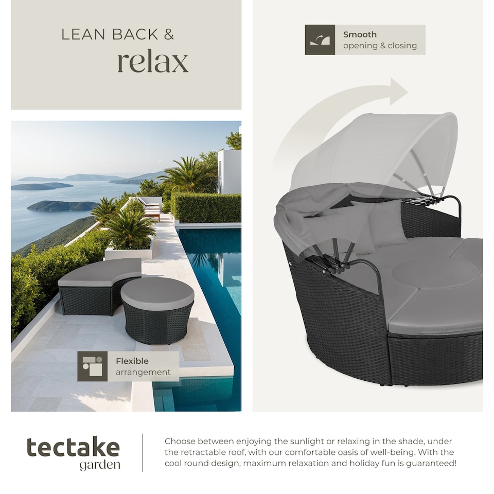 image 1 of Sun Lounger Santorini - modular garden furniture set with shade canopy | Black | black | 175 x 171 x 136 cm | 1