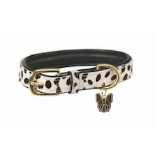 Digby & Fox Spotted Leather Dog Collar - White/Black - L - Neckline: 44cm-52cm