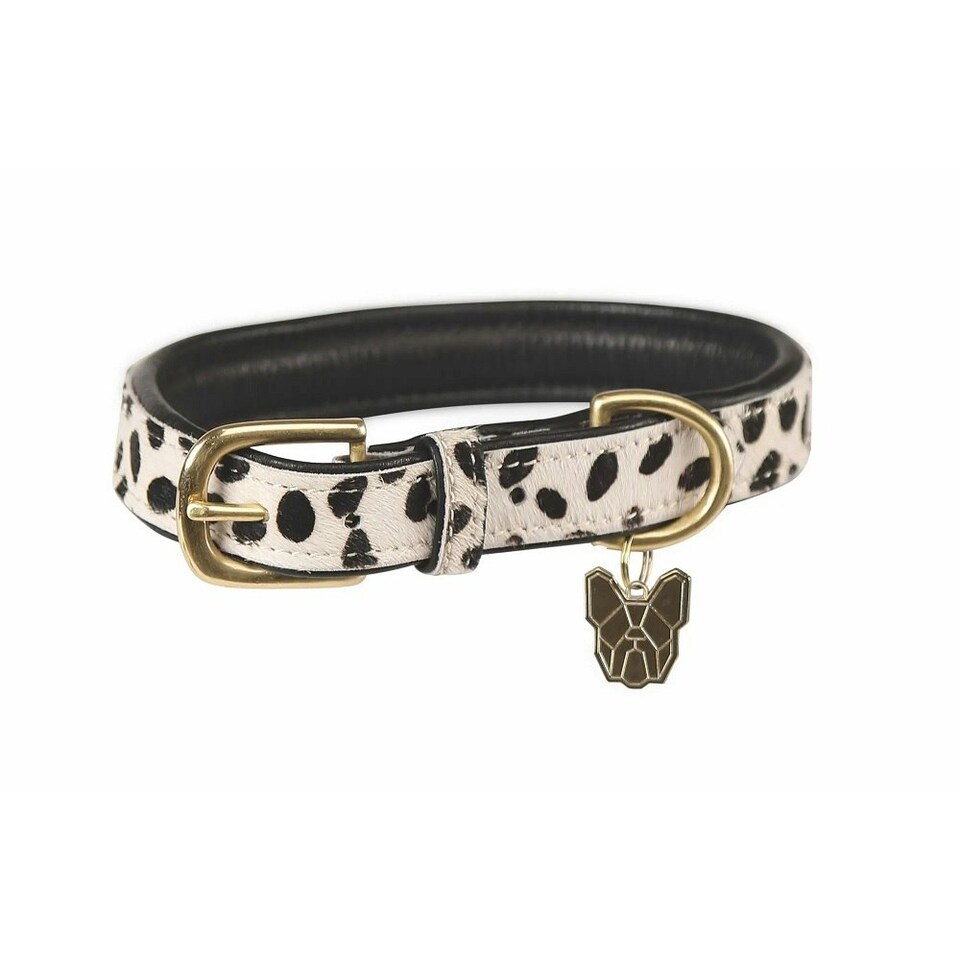 Digby & Fox Spotted Leather Dog Collar - White/Black - L - Neckline: 44cm-52cm