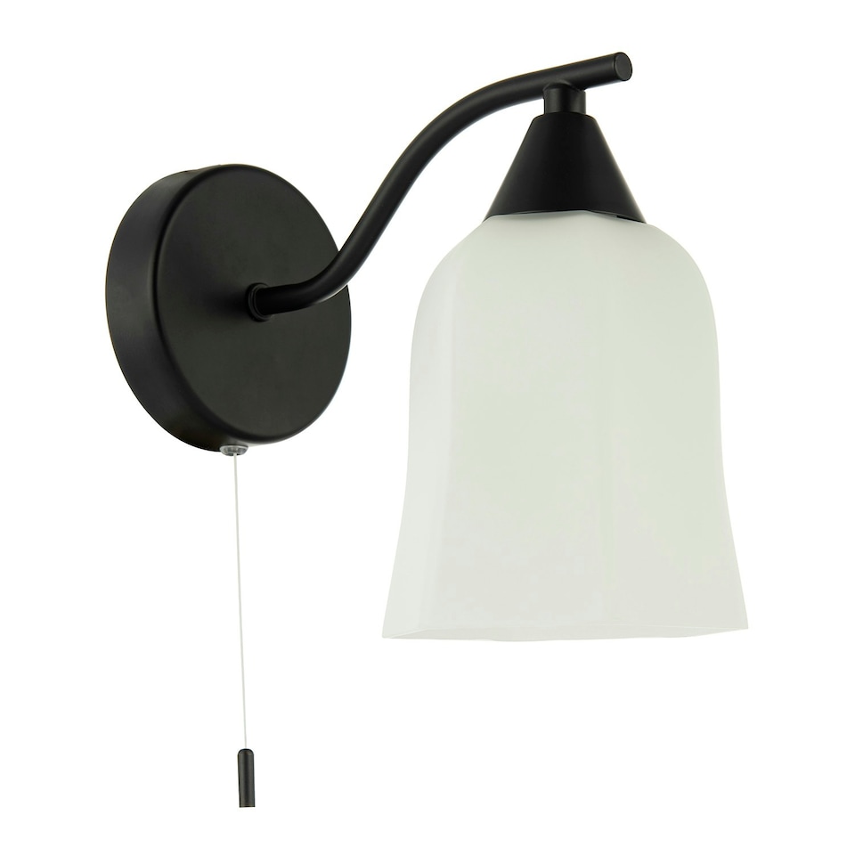image 1 of Traditional Switched Downlight Wall Light in Matte Black with Opal Glass Shade