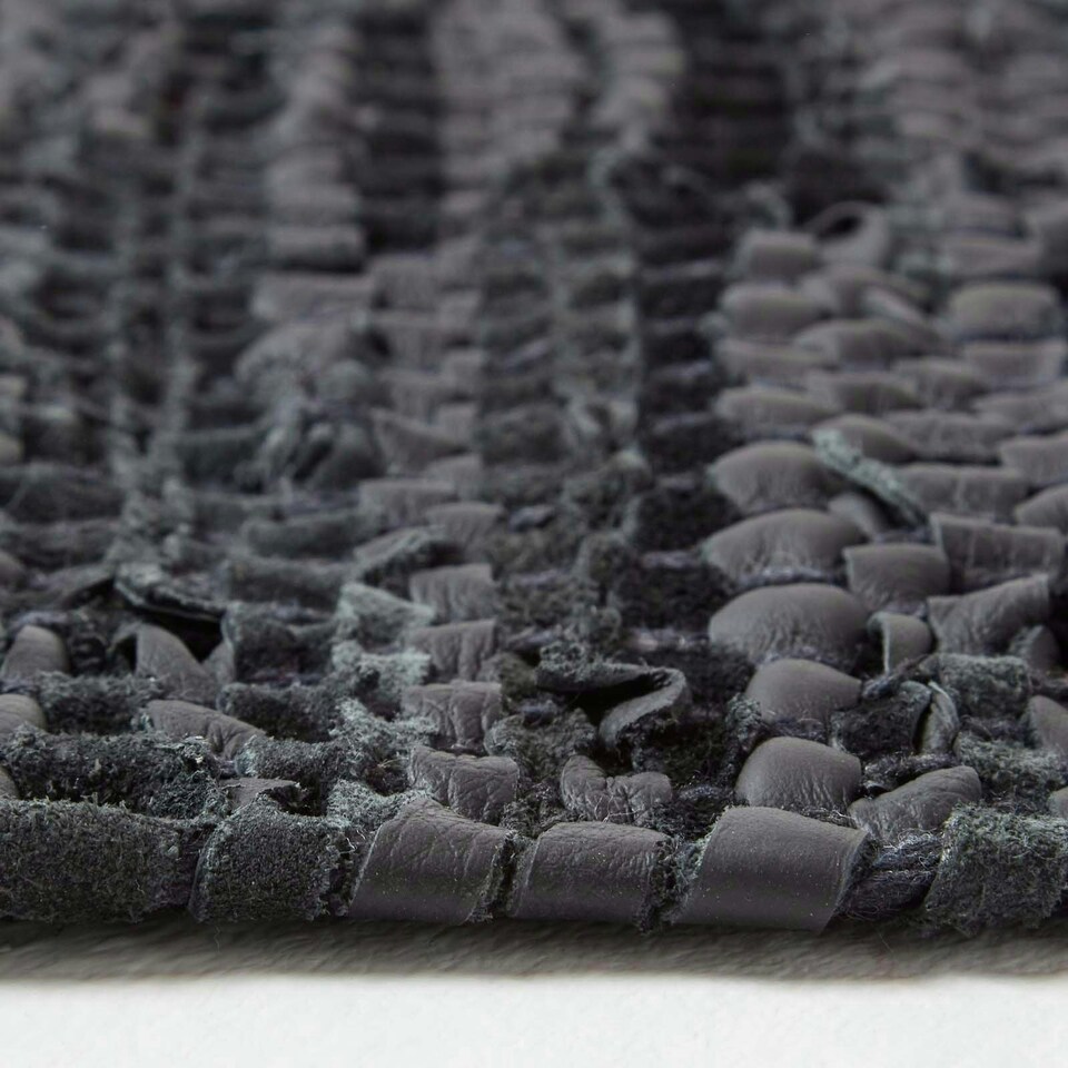 image 1 of Homescapes Denver Leather Woven Rug Black - 120 x 180 cm Black | 120 x 180 cm