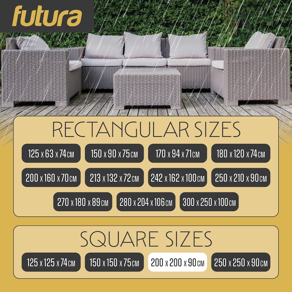 image 1 of Futura 420D Square 200x200x90cm Waterproof Garden Furniture Cover, Outdoor Patio Weatherproof Rattan Sofa Shield