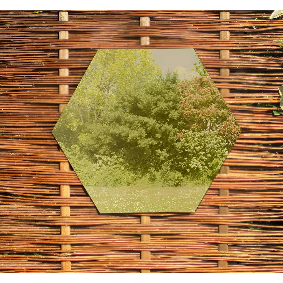 image 1 of Primrose Set of 4 Small Hexagonal Gold Garden Mirrors 11in