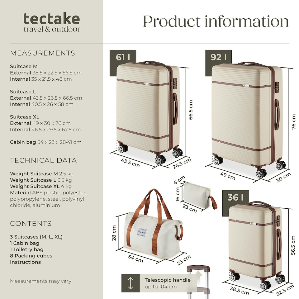 image 1 of Suitcase Set Madison - 13-piece, 3 suitcases, packing cubes, TSA lock Cream