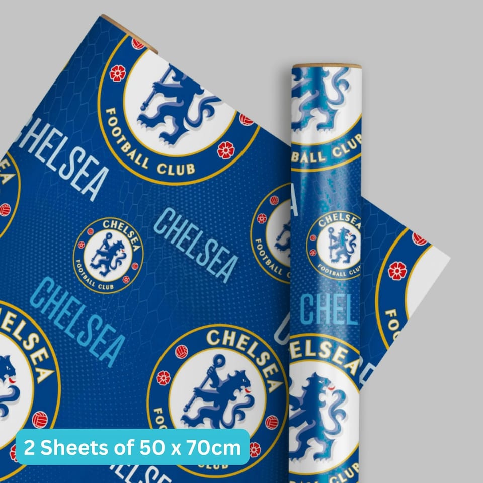 image 1 of Chelsea FC 2 Sheets & 2 Tags Gift Wrap