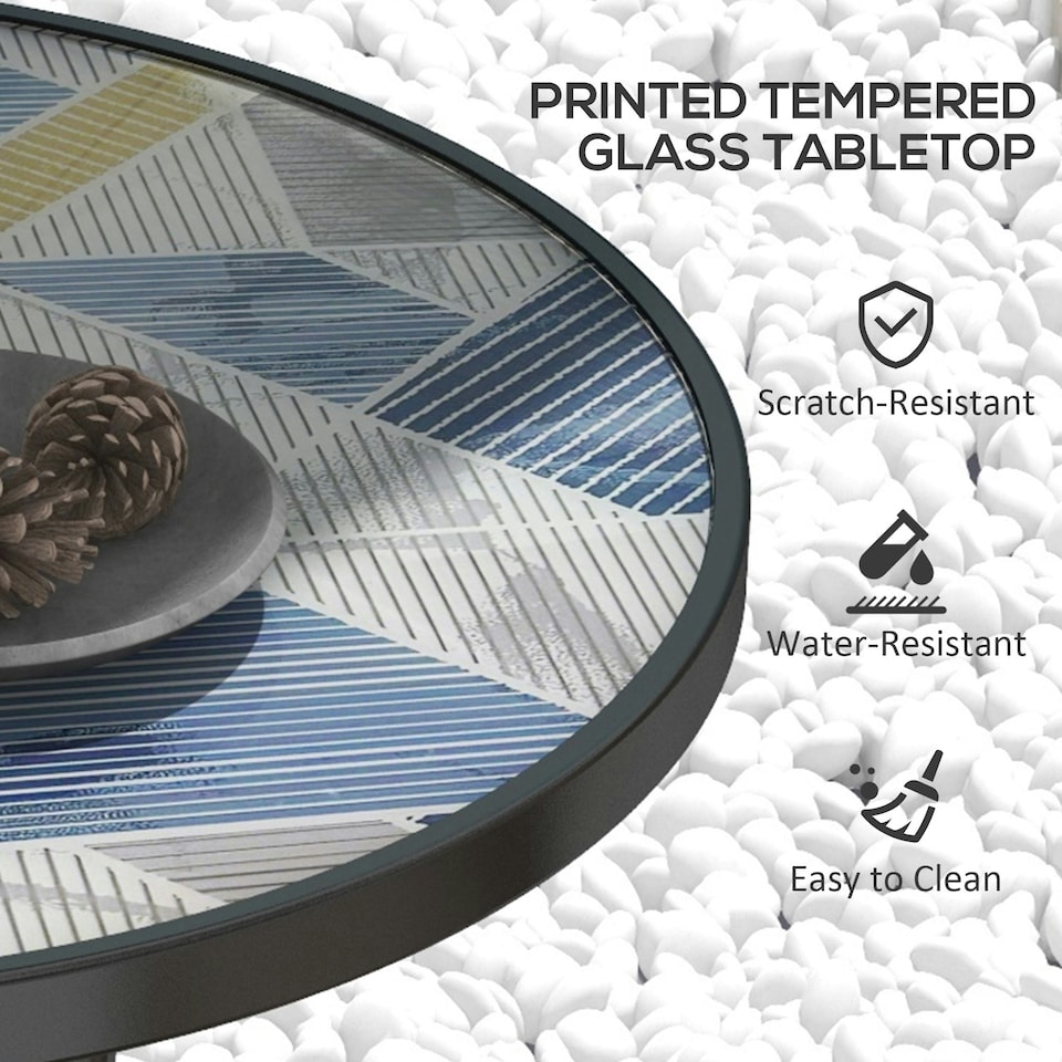 image 1 of Outsunny Garden Table with Glass Printed Design for Outdoor, Multicolour