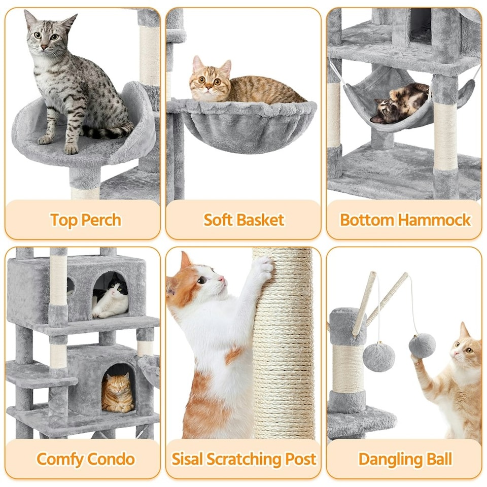 image 1 of Yaheetech 170 cm Multi-Level Cat Play House Light Grey