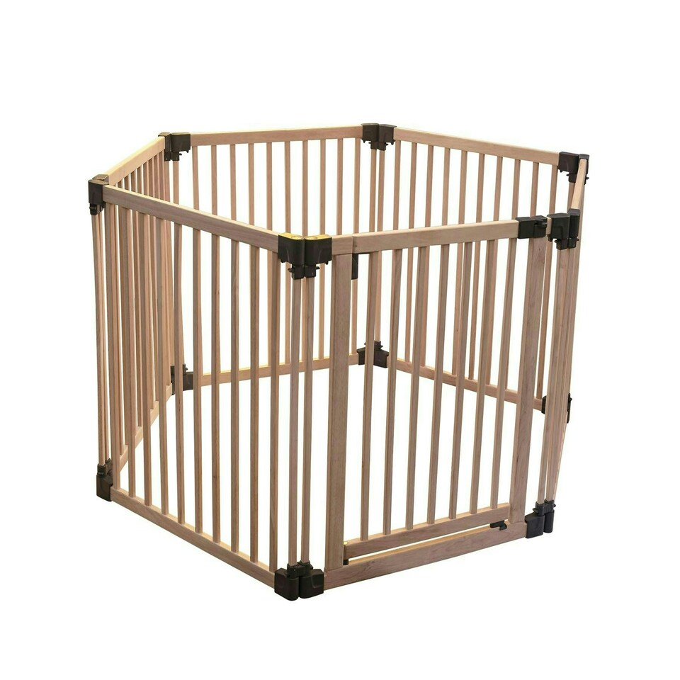 image 1 of Bettacare Wooden Dog Pen, Hexagon, 6 x 80cm, Natural Wood, 76cm High, Dog Pen for Pets Dogs and Puppy, Dog Playpen Cream