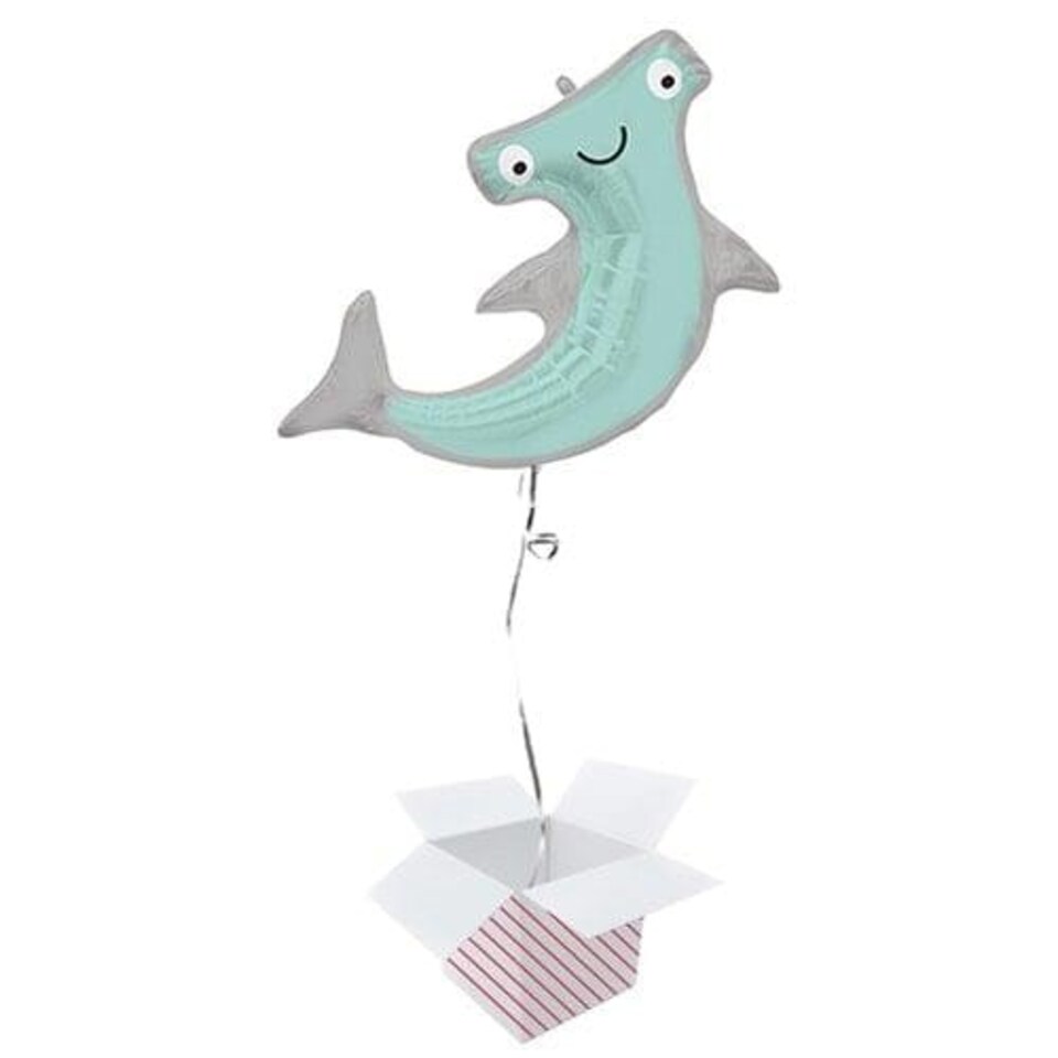 image 1 of Hammerhead Shark Helium Foil Giant Balloon - Inflated Balloon in a Box Blue