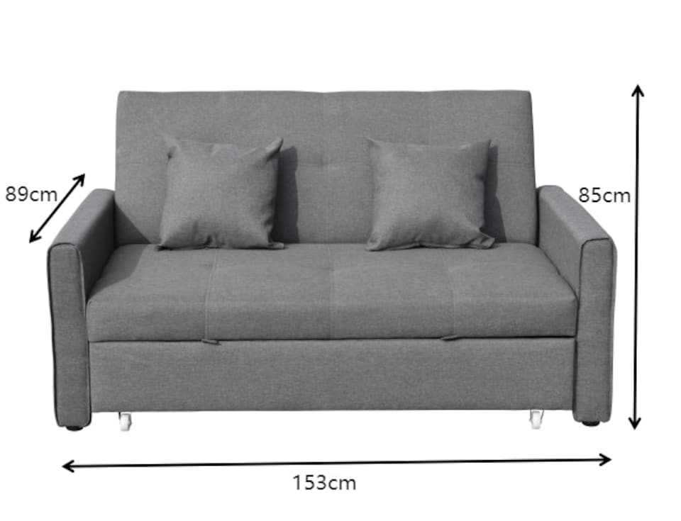 image 1 of Linen Upholstered Two Seater Pull-Out Double Sofa Bed 153 cm | Grey | Grey